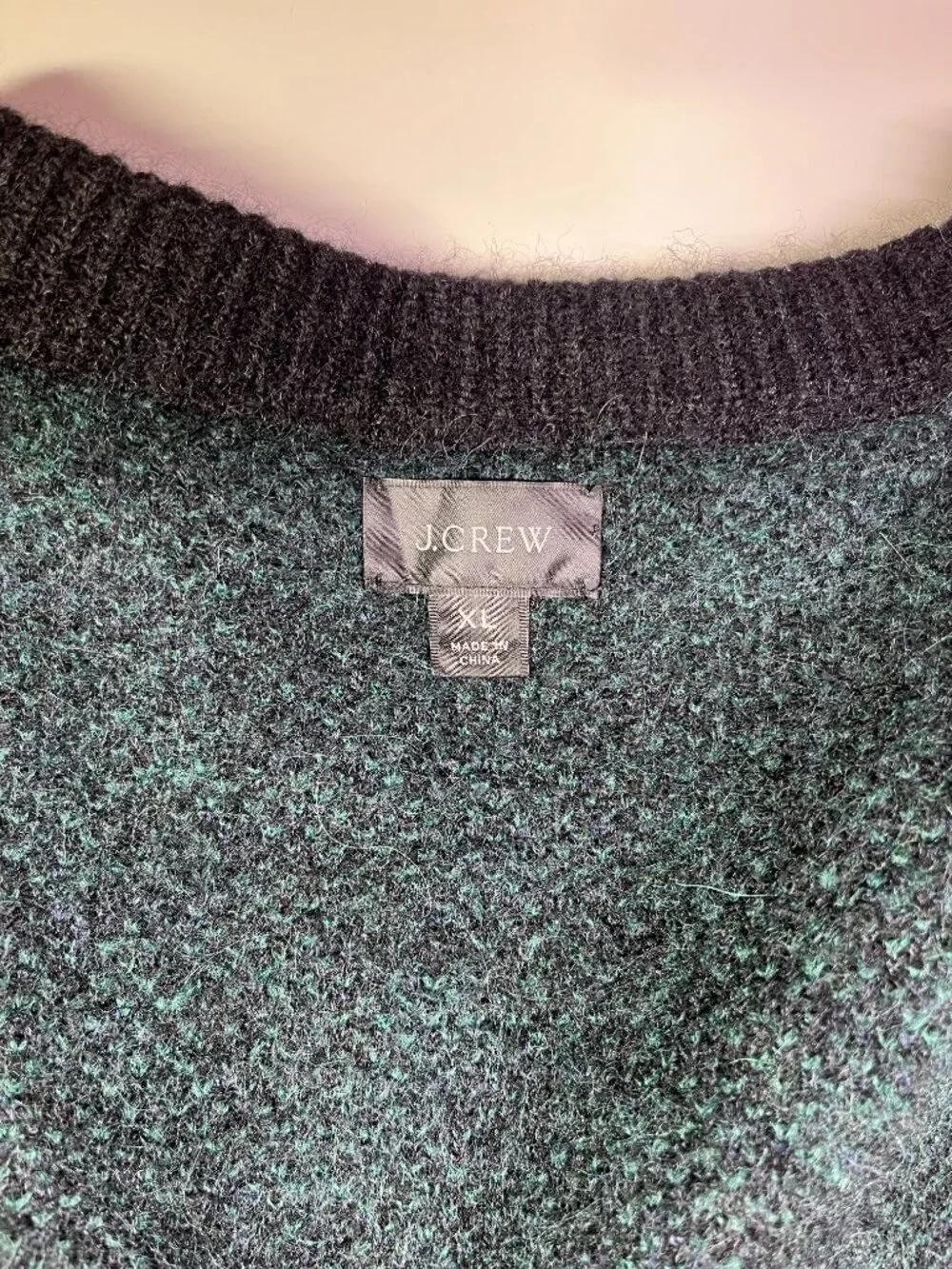 J. Crew Men's XL Fuzzy Knit Sweater Alpaca Plaid Blue Black Green